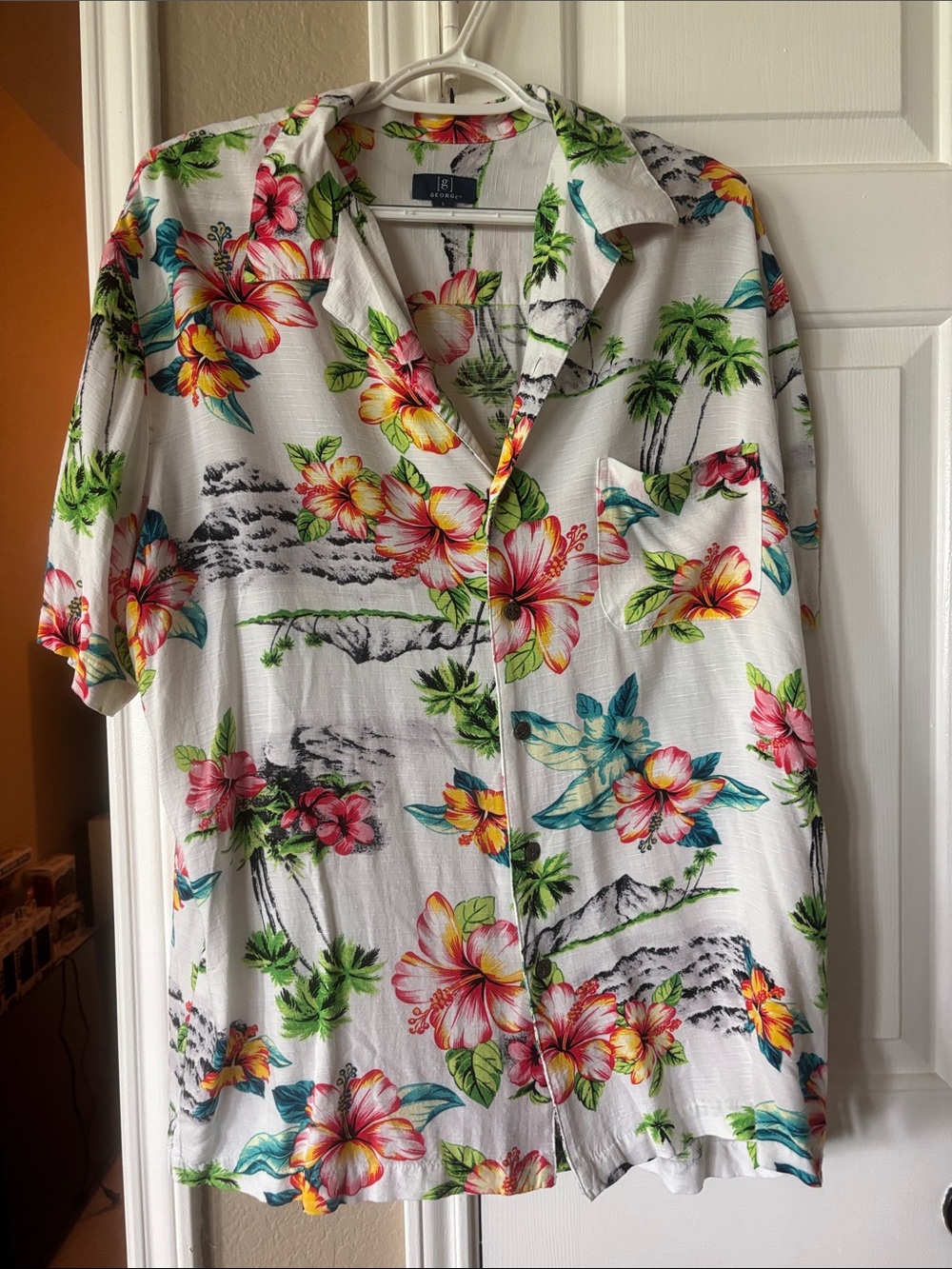 George White Tropical Floral Short-Sleeve Button-Down Shirt